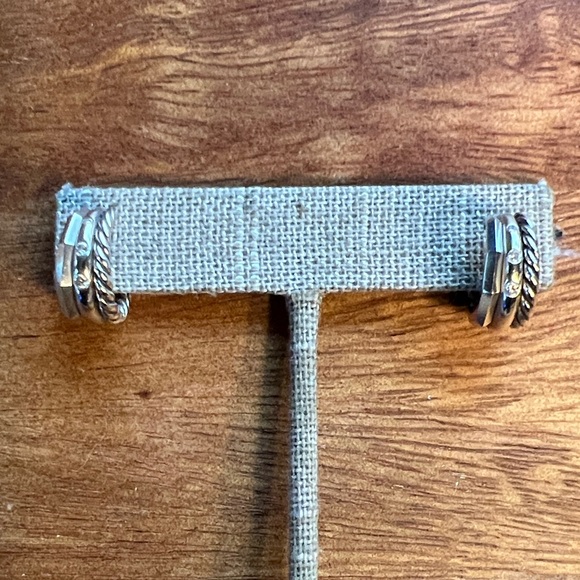 David Yurman Stax Collection Diamond Hoop Huggies SS/925 - Picture 2 of 11